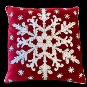 Red & White Embroidered Snowflake Throw Pillow By Envogue Holiday  18" x 18"